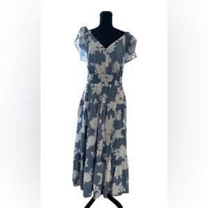 Rachel Zoe Floral Flutter Sleeve Tiered Maxi Dress Size Large
